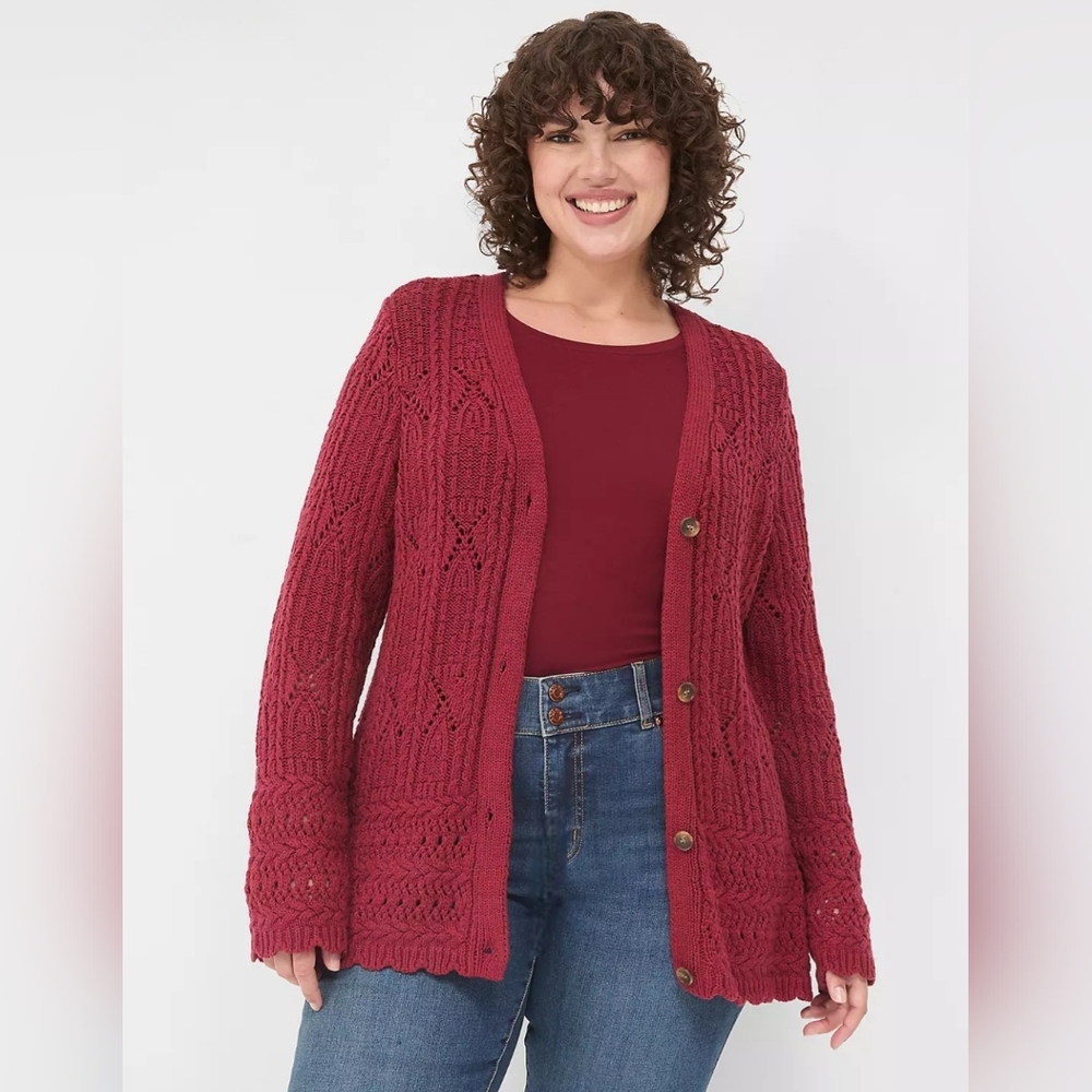 Lane Bryant‎ Burgundy Button-Front Pointelle Cardigan 18/20
